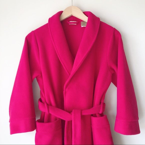 L.L. Bean Kids Fleece Bath Robe Red Pink Girls S 8 - Picture 2 of 10